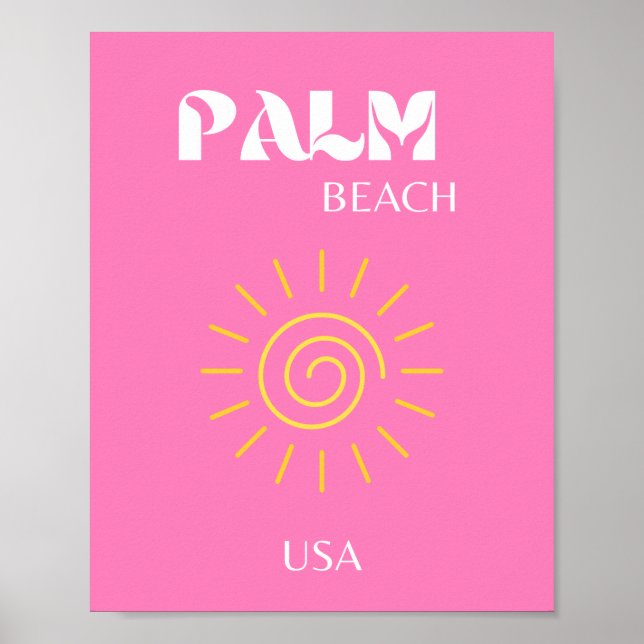 Poster Palm Beach, Travel Art, Preppy, Pink (Frente)