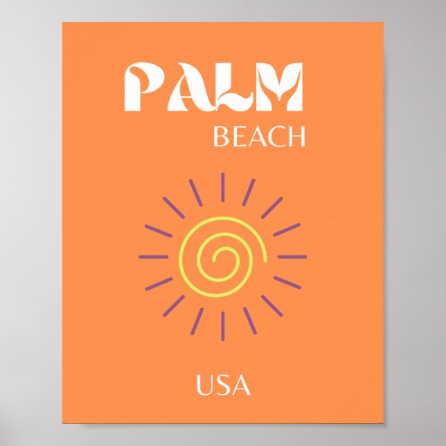 Poster Palm Beach, Viagem Art, Preppy, Orange (Frente)
