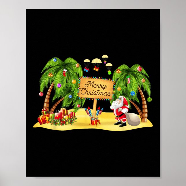 Poster Palm de Natal Árvore Tropical Xmas Coconut Luzes P (Frente)