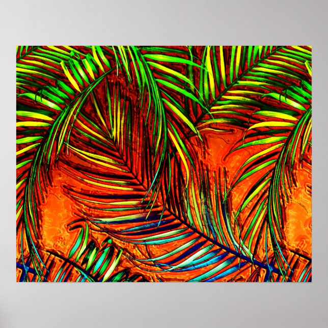 Poster Palm Leaf Art Jungle Fire Edit (Frente)