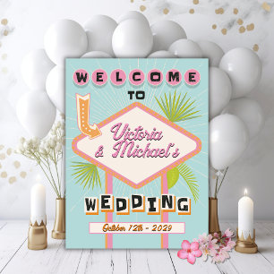Poster Palm Primavera Beach Wedding Sinal de boas-vindas