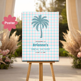 Poster Palm Tree Azure Pink Checking Bridal Welcome