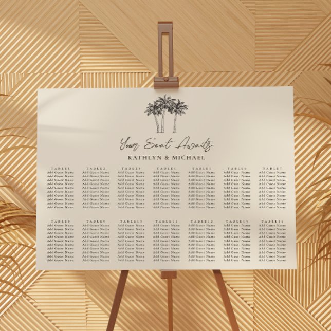 Poster Palm Tree Destination Wedding 14 Mesa Seating (Criador carregado)