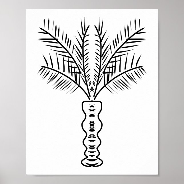 Poster Palm Tree Line - Arte Preta Desenhada à Mão (Frente)