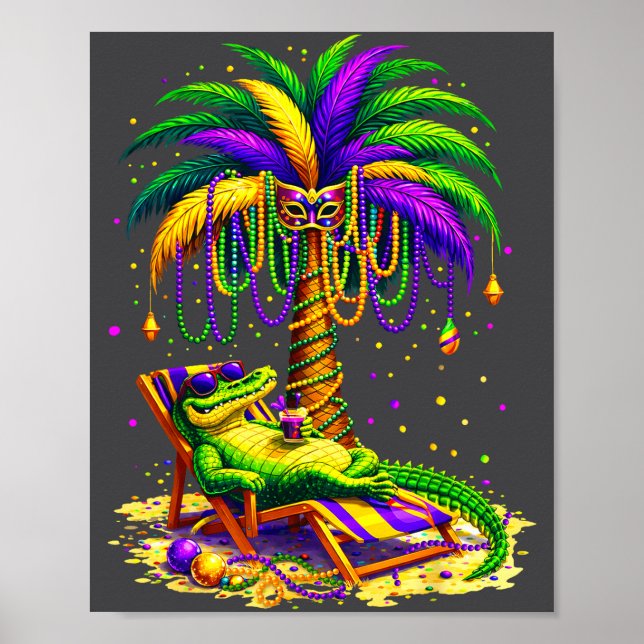 Poster Palm Tree Mardi Gras Hawaiian Trocal Louisiana All (Frente)