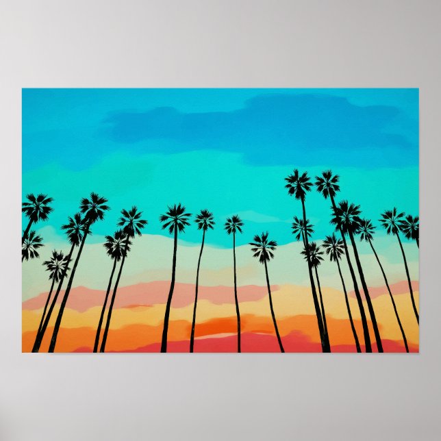 Poster Palm Tree Rainbow Sunset Watercolor (Frente)