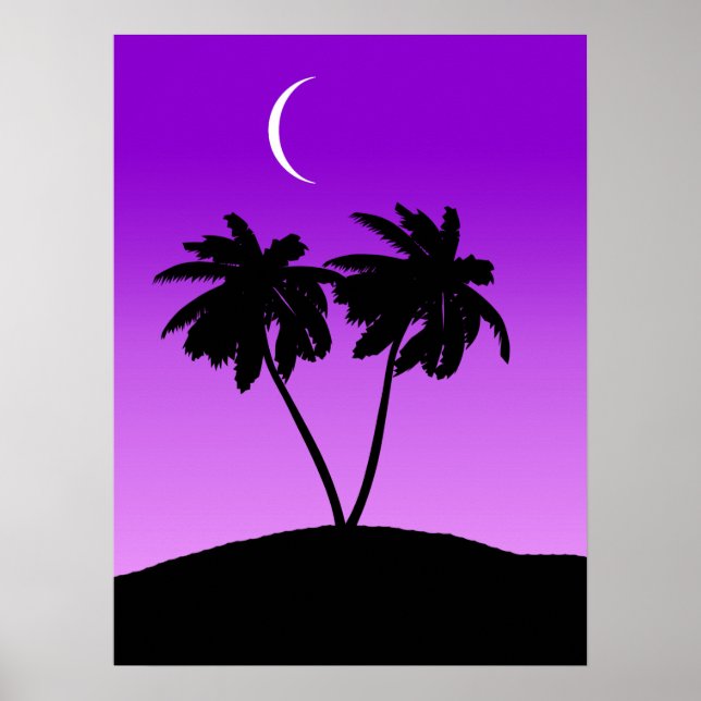 Poster Palm Tree Silhouette em Púrpura (Frente)