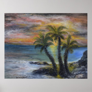 Poster Palm tree sunset painting