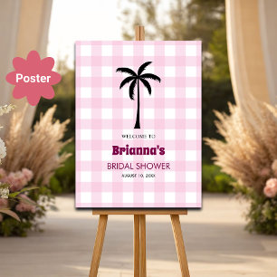 Poster Palm Tree White Pink Checking Bridal Welcome