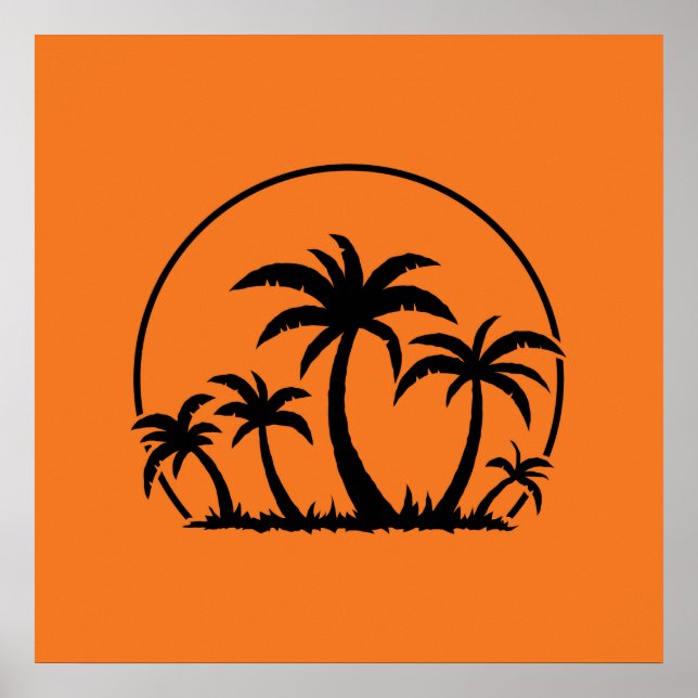 Poster Palm Trees And Sunset in Black (Frente)
