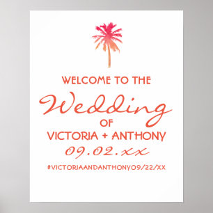 Poster Palm Tropical Palm Tree Beach Weding Welcome