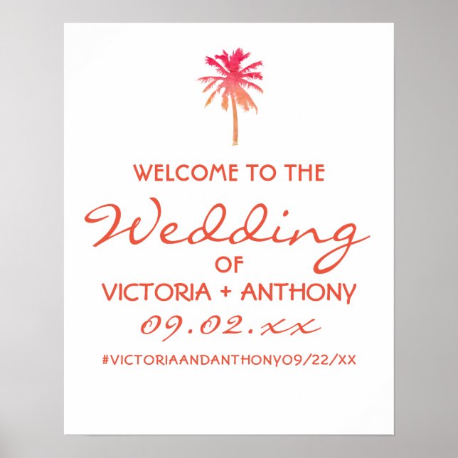Poster Palm Tropical Palm Tree Beach Weding Welcome (Frente)