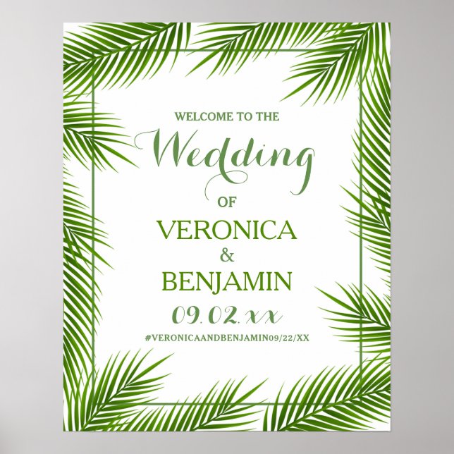 Poster Palm Tropical Sai do Casamento de Praia Bem-Vindo (Frente)
