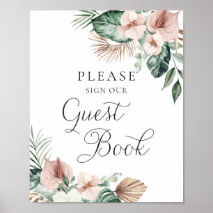 Poster Palma Tropical Floral Blush Livro de Convidados