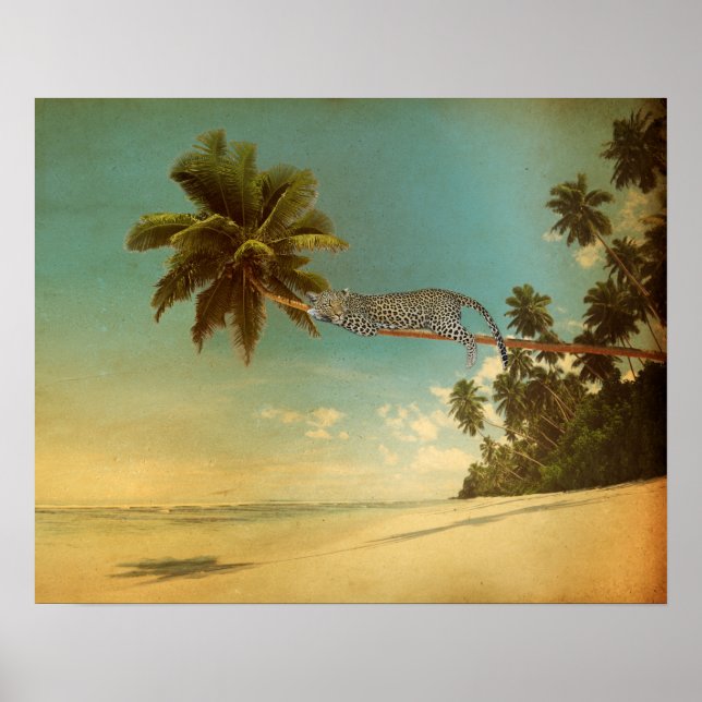 Poster Palma Tropical Leopard Vintage Elegante Summer Bea (Frente)