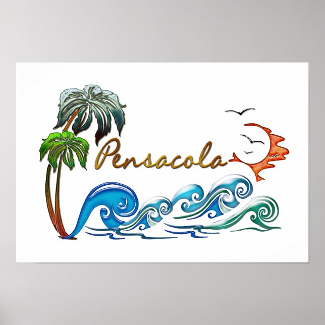 Poster Palmas 3d, Ondas e PENSACOLA sunset (Frente)