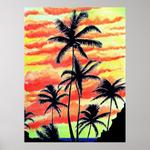 Poster Palmas de Coco Sunset Havaiano