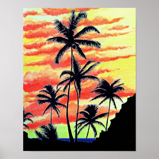 Poster Palmas de Coco Sunset Havaiano (Frente)