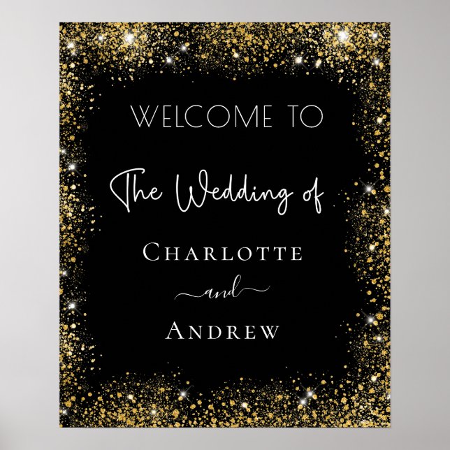 Poster Palmas de ouro preto de casamento bem-vindos (Frente)