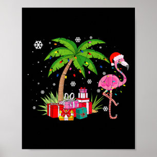 Poster Palmeira de Natal Flamingo Rosa Tropical Xmas Fu