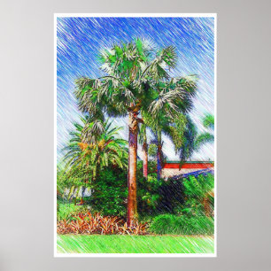 Pôster Palmeira dos nobilis de Bismarckia, desenho de