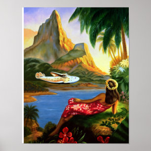 Poster Palmeira havaiana tropical do plano de mar do