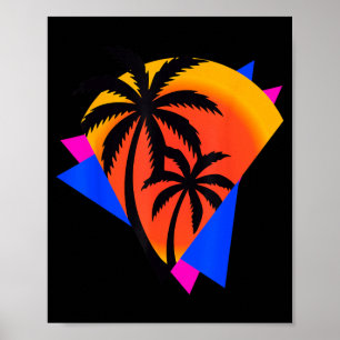 Poster Palmeira Retro Praia Pôr do Sol Vibrações de Verão
