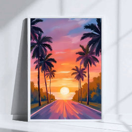 Poster Palmeira Tropical do Pôr do Sol da Praia de Miami