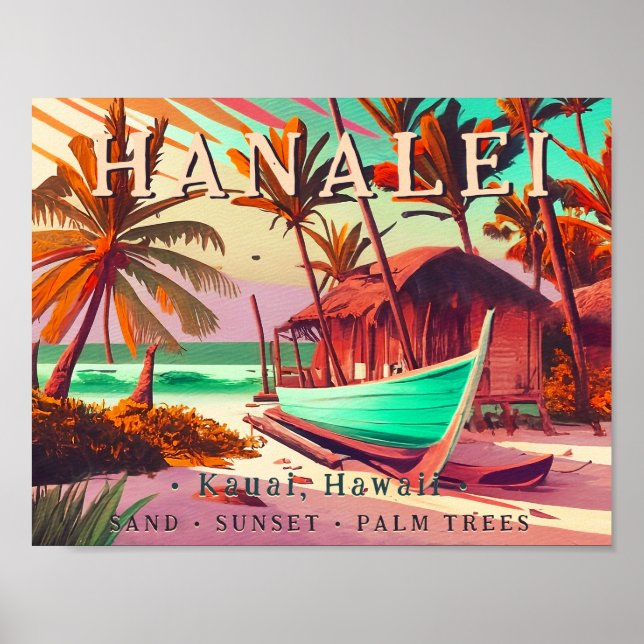 Poster Palmeira tropical solar Hanalei Kauai Hawaii 60 (Frente)