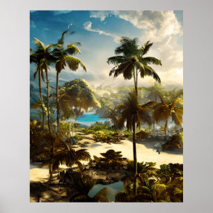 Poster Palmeiras-de-água-lacre-da-praia Tropical Belo Pos
