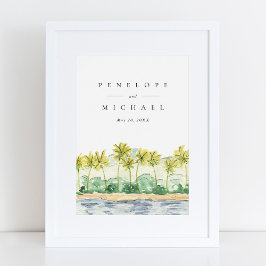 Poster Palmeiras de Praia Casamento Tropical Aquarela