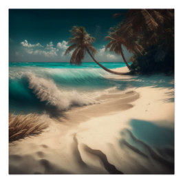 Pôster Palmeiras de Praia Tropical Água Turquesa