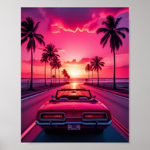 Poster Palmeiras-de-vidro-branca — Vista rosa-de-Verão de