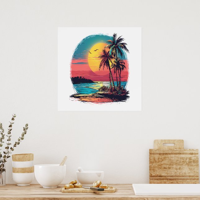Poster Palmeiras e praia (Cozinha)