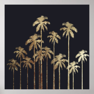 Poster Palmeiras tropicais Dourados glamoroso no preto