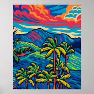 Poster Palmeiras tropicais e arte de Pop de montanha de K