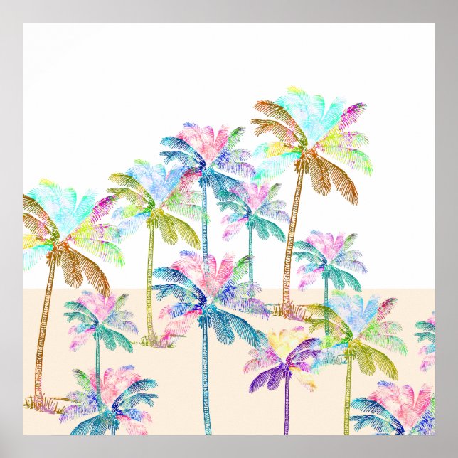 Poster Palmeiras tropicais havaianas, cor-de-água rosa (Frente)