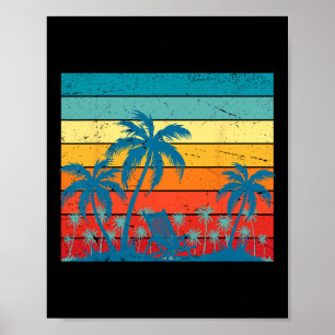 Poster Palmeiras Tropicais Retro E Verão De Praia Sunset