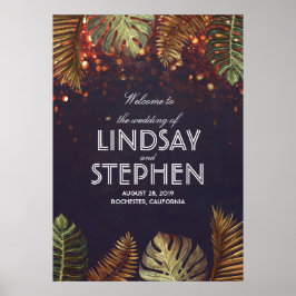 Poster Palms and String Lights Beach Weding Sign