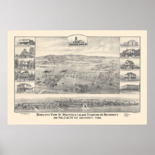 Pôster Palo Alto, CA. Mapa Panorâmico 1888 (1658A)