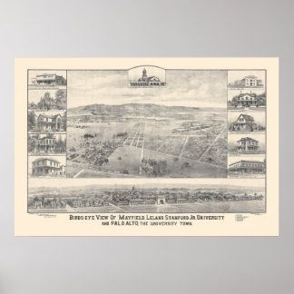 Pôster Palo Alto, CA. Mapa Panorâmico 1888 (1658A)