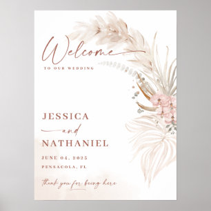 Poster Pampas Grass Boho Floral Welcome