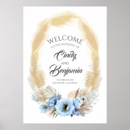 Poster Pampas Grass e Dusty Blue Flower Weds Bem-vindos