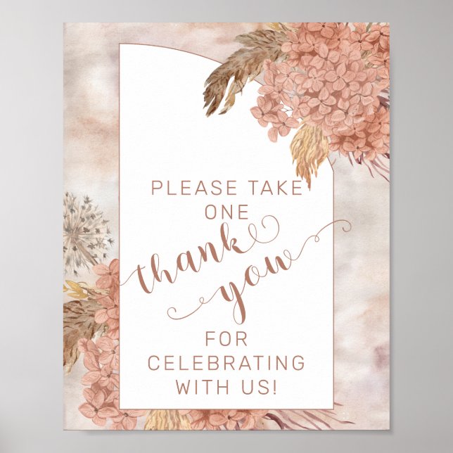 Poster Pampas Grass Hydrangeas Por Favor Tome Um Obrigado (Frente)