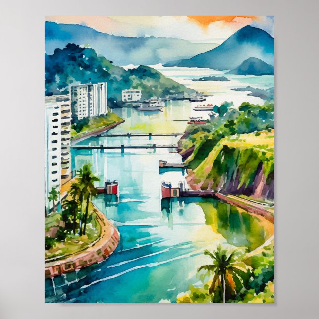 Poster Panamá Canal Watercolor (Frente)