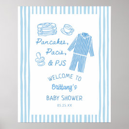 Poster Pancakes, Pacis & PJs Boy Baby Shower Welcome 