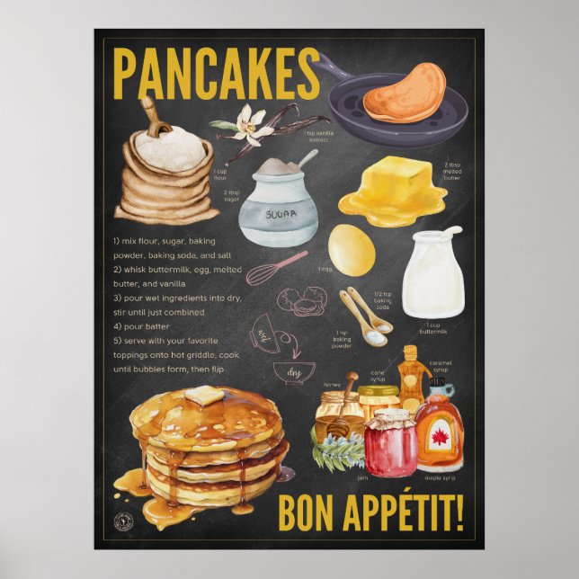 Poster Pancakes Recebe Arte de Cozinha Chalkboard (Frente)