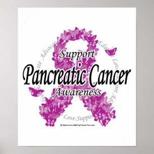 Pôster Pancreatic Cancer Ribbon of Butterflies