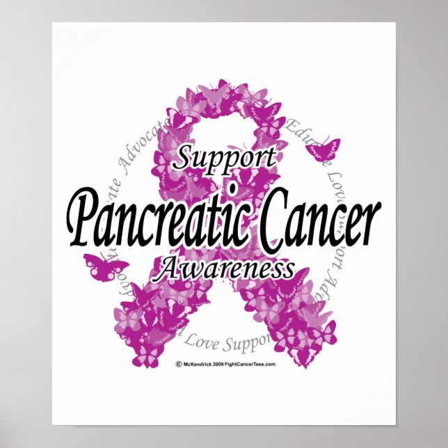 Pôster Pancreatic Cancer Ribbon of Butterflies (Frente)