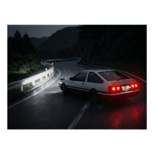 Pôster Panda AE86 Noite Chuva Deriva na Passagem da Monta